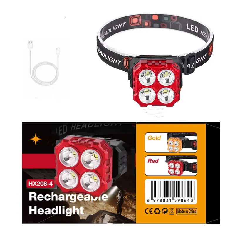 New 4 LED Rechargeable Headlamp Flashlight Waterproof USB Head Torch Head Lamp HX208-4 New 4 LED Rechargeable Headlamp Flashlight Waterproof USB Head Torch Head Lamp HX208-4